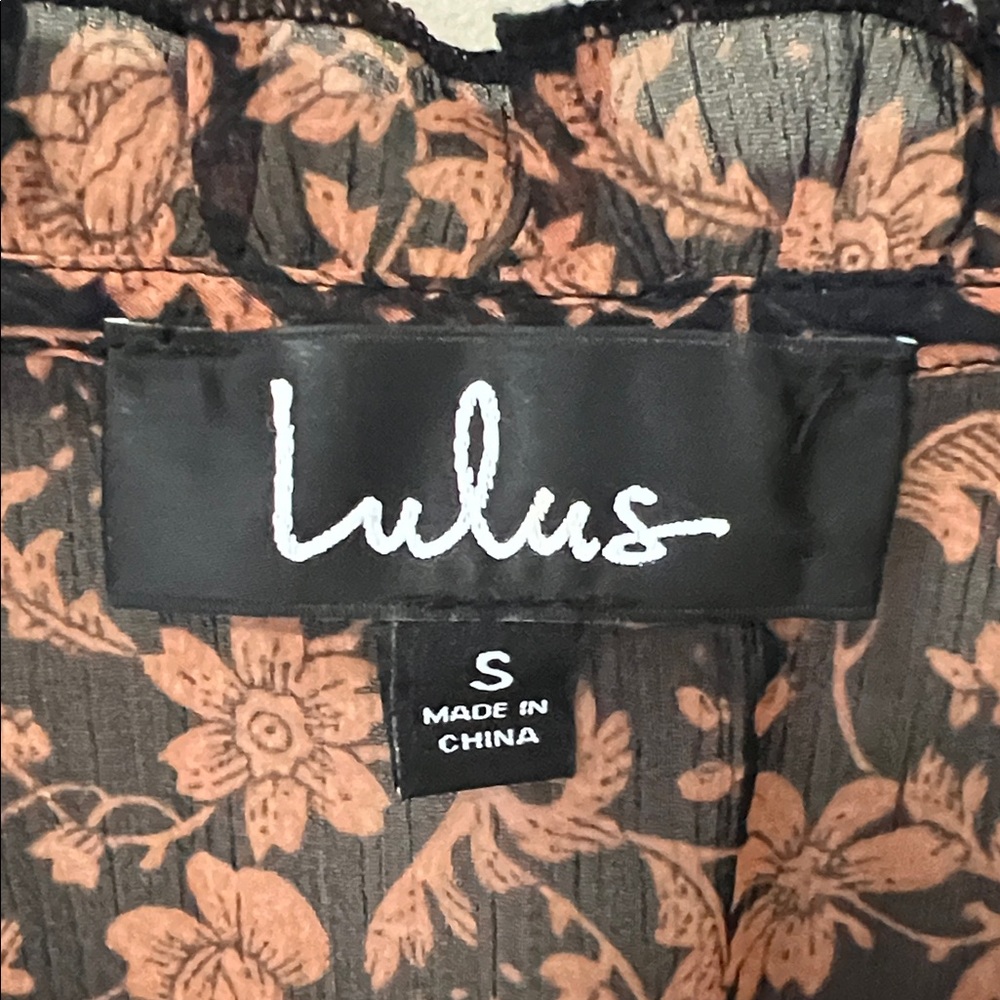 Lulu's She’s The Sweetest Black and Brown Floral Long Sleeve Sheer Blouse Size S - Picture 3 of 12